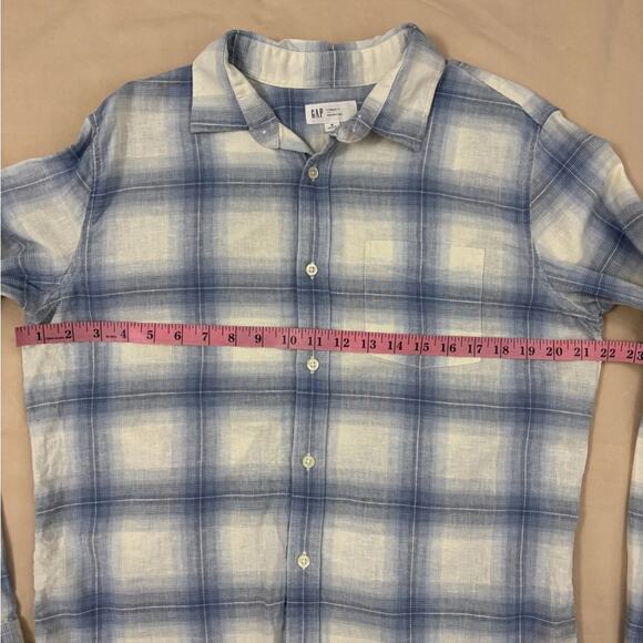 GAP Blue and Cream Plaid Linen Blend Long Sleeve Men’s Shirt Size Medium - Picture 5 of 6